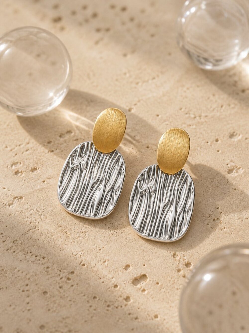 18K Gold Plated SS Old Money Two Tone Mixed Metal Drop Statement Earrings 2" - Picture 16 of 16